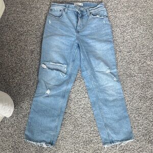 Abercrombie & Fitch Curve Love Light Blue Distressed Straight-Leg Jeans
